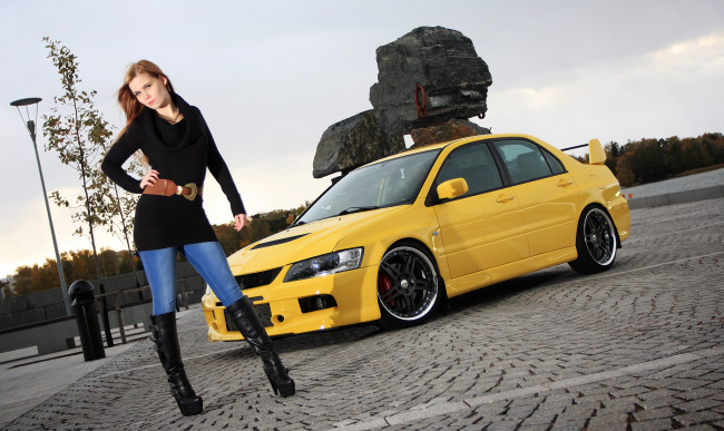 Обои картинки фото автомобили, авто, девушками, mitsubishi