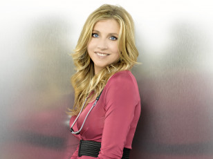 обоя девушки, sarah chalke, стетоскоп, улыбка, блондинка, актриса, sarah, chalke