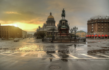 обоя города, санкт-петербург,  петергоф , россия, после, дождя, закат