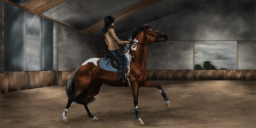 Картинка рисованное животные +лошади лошадь жокей