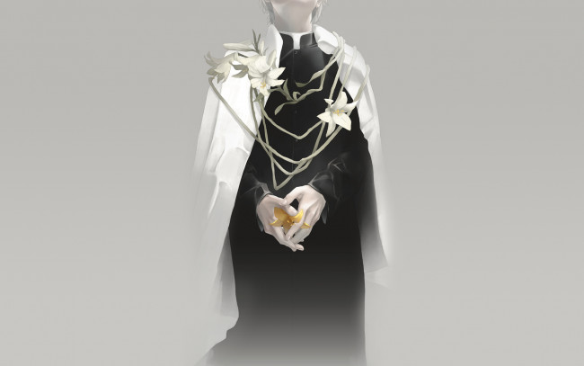 Обои картинки фото аниме, unknown,  другое, желтая, лилия, белые, цветы, лилии, священник, re, арт