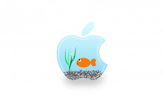 Обои картинки фото компьютеры, apple, фон, логотип, рыбка, аквариум