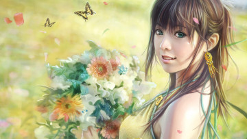 Картинка рисованное люди девушка цветы