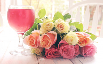 Картинка цветы розы букет бокал