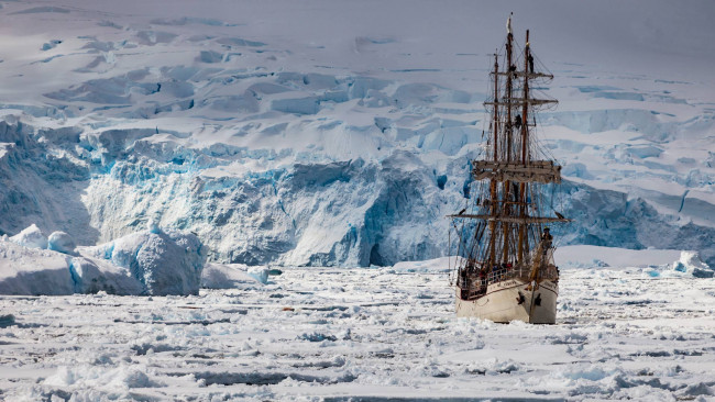 Обои картинки фото корабли, парусники, льды, корабль, парусник, антарктика