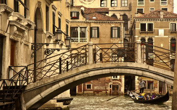 обоя города, венеция, италия, гондола, канал, здания, мост