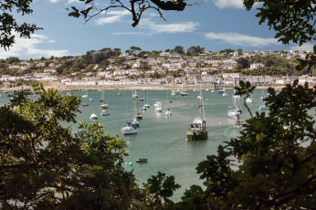 обоя st, mawes, cornwall, england, корабли, разные, вместе, сейнт, мауэс, корнуолл, англия, гавань, яхты, катера, рейд, деревья