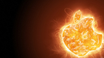 Картинка компьютеры apple пламя огонь логотип яблоко протуберанцы солнце