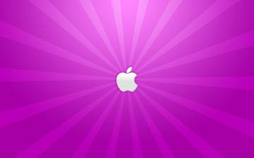 Картинка компьютеры apple логотип яблоко лучи розовый фон