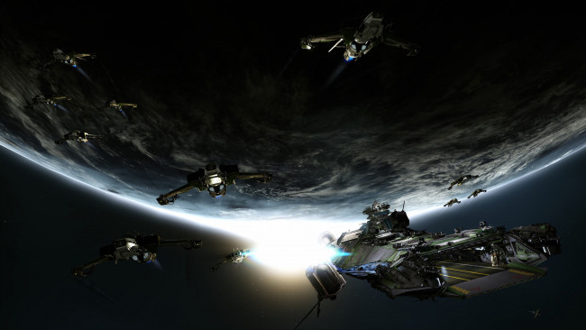 Обои картинки фото видео игры, star citizen, планета, вселенная, полет, космические, корабли