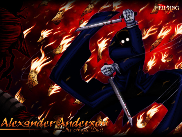 Обои картинки фото аниме, hellsing, огонь, меч, оружие, alexader, anderson