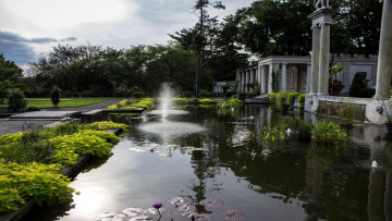 Картинка города -+фонтаны водоем водяные лилии павильоны фонтан