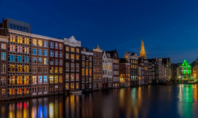 Обои картинки фото амстердам, города, амстердам , нидерланды, свет, здания, водоем
