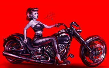 Картинка рисованное люди мотоцикл девушка