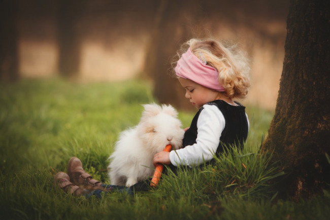 Обои картинки фото разное, настроения, кролик, девочка