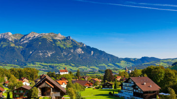 обоя велла,  швейцария, города, - панорамы, горы, дома, панорама