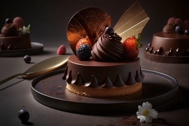 Обои картинки фото еда, торты, шоколадный, торт, клубника, ежевика