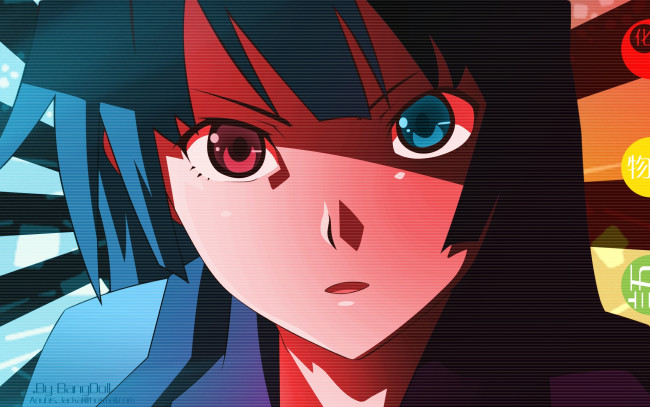 Обои картинки фото аниме, bakemonogatari, senjougahara hitagi, девушка, взгляд, лицо