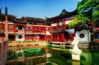 обоя Чайный, дворец, шанхай, китай, города, дворцы, замки, крепости, пагода, пруд, статуя