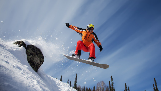 Обои картинки фото спорт, сноуборд, снег, горы