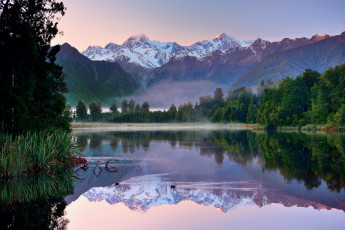 обоя природа, реки, озера, озеро, new, zealand, новая, зеландия, горы, деревья, отражение, пейзаж