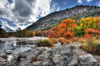 Картинка autumn природа пейзажи горы камни лес река