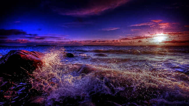Обои картинки фото shoreline, beauty, природа, стихия, шторм, тучи, океан, волны, закат