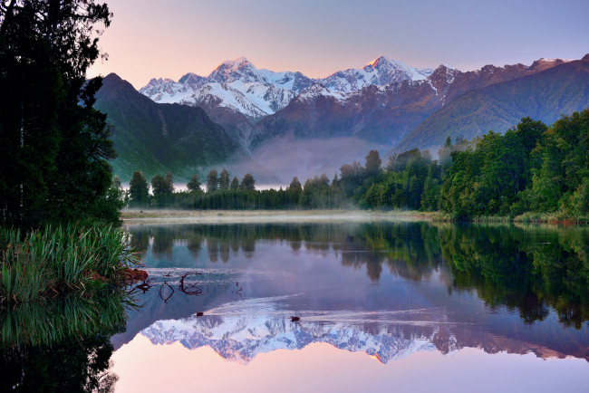 Обои картинки фото природа, реки, озера, озеро, new, zealand, новая, зеландия, горы, деревья, отражение, пейзаж