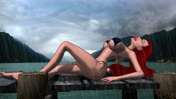 Картинка рисованные люди девушка взгляд дождь