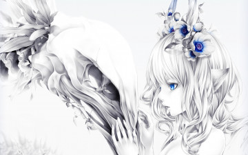 Картинка bouno+satoshi аниме -angels+&+demons цветы блондинка девушка демон череп