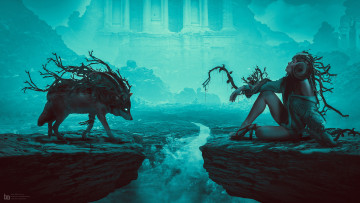 Картинка фэнтези красавицы+и+чудовища ночь night digital art wolfmother замок туман