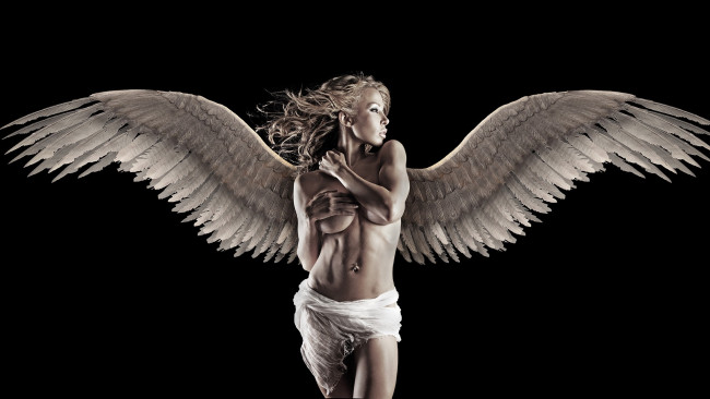 Обои картинки фото девушки, -unsort , креатив, девушка, wallpapers, голая, поза, фигура, ангел, крылья, блондинка