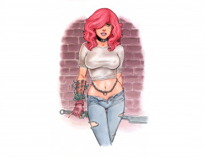 Картинка рисованное комиксы девушка замок цепь секира роза взгляд фон