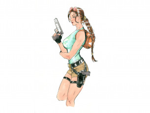 Картинка рисованное комиксы пистолет коса фон девушка