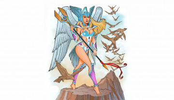 Картинка рисованное комиксы копьё сокол крылья ангел фон девушка