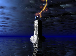 Картинка 3д графика fantasy фантазия ночь звёзды шар море молния