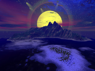 Картинка 3д графика nature landscape природа горы ночь луна