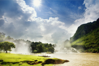 Картинка природа пейзажи река водопады горы облака