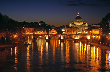обоя ватикан, города, рим, италия, река, мост, купол, ночь, огни
