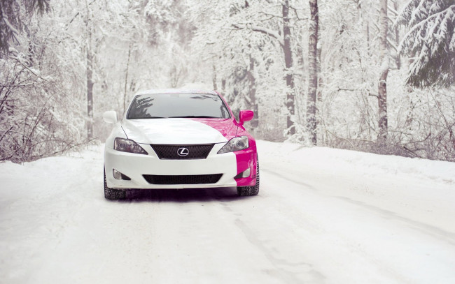 Обои картинки фото автомобили, lexus, авто, деревья, снег, дорога, зима
