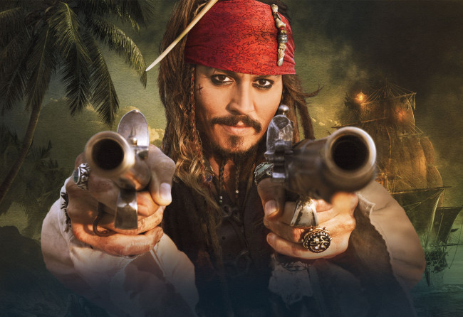 Обои картинки фото pirates, of, the, caribbean, on, stranger, tides, кино, фильмы, пистолеты, джонни, депп, johnny, depp, джек, воробей