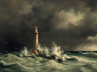 Картинка рисованные anton melbye маяк балтийское море