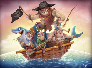 Картинка davide tosello фэнтези люди пираты акула