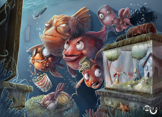 Картинка davide tosello фэнтези существа рыбы аквариум