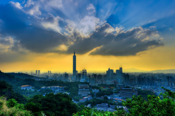 обоя города, тайбэй, тайвань, панорама, небоскреб, небо