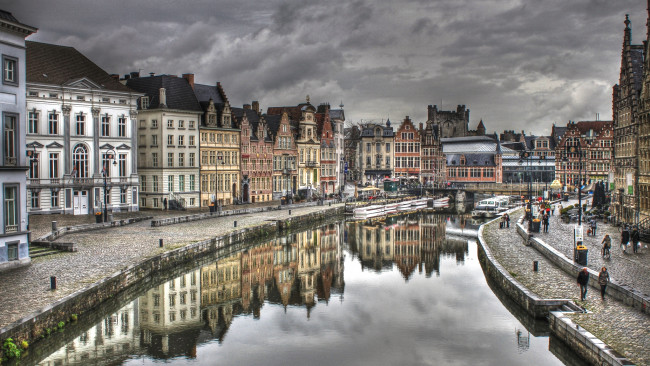 Обои картинки фото гент, бельгия, города, улицы, площади, набережные, канал, вода, дома