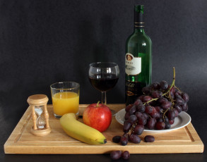 Картинка еда натюрморт фрукты вино сок часы