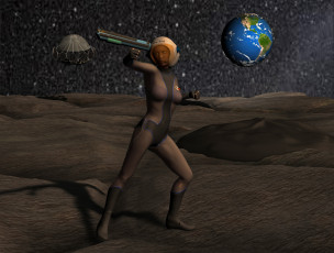Картинка 3д+графика фантазия+ fantasy звезды планета оружие фон взгляд девушка