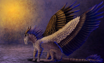 Картинка фэнтези существа существо крылья шерсть хвост