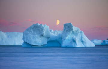 обоя природа, айсберги и ледники, море, айсберг, небо, луна